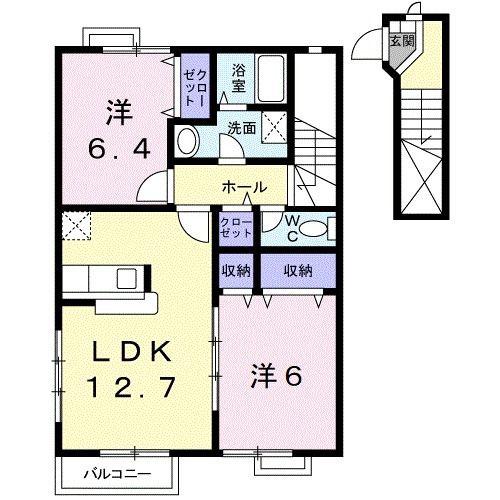 ソレアード・パレII(2LDK/2階)の間取り写真