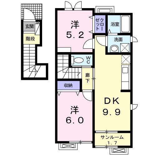 ラヴェール(2DK/2階)の間取り写真