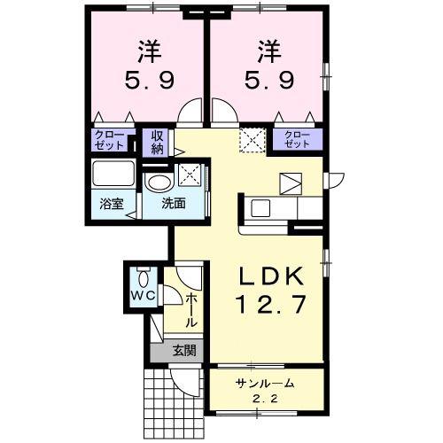 プラシード緑町(2LDK/1階)の間取り写真