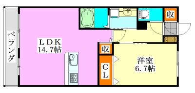 ベイサージュ東船橋(1LDK/1階)の間取り写真