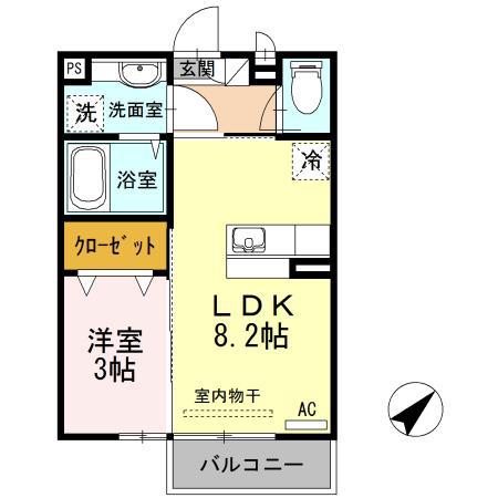 プログレス1 A棟(1LDK/2階)の間取り写真