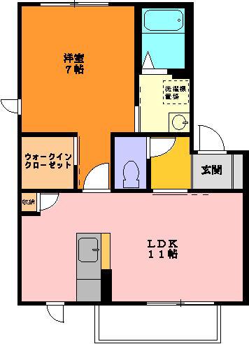 メルベーユ西沢 B棟(1LDK/2階)の間取り写真