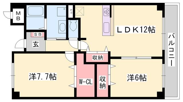ラフォーレ広畑(2LDK/2階)の間取り写真