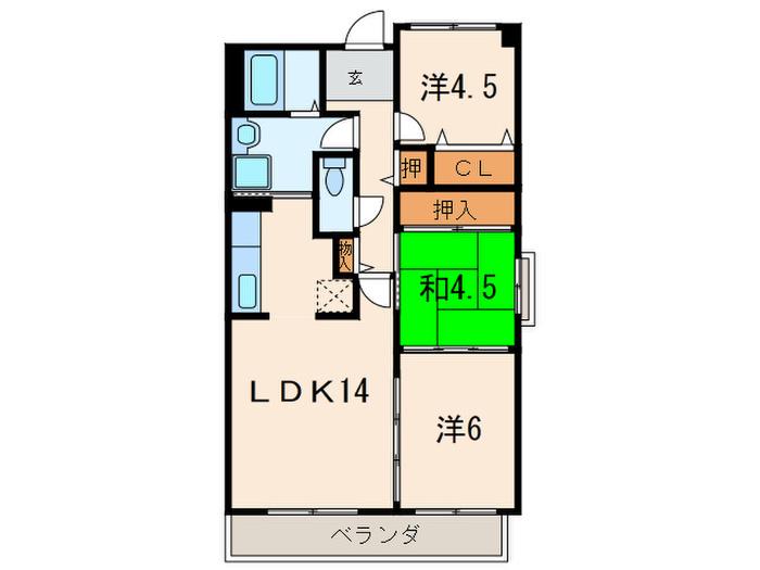 シュアリー西宮(3LDK/4階)の間取り写真