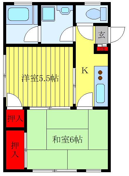 直井マンション(2K/3階)の間取り写真