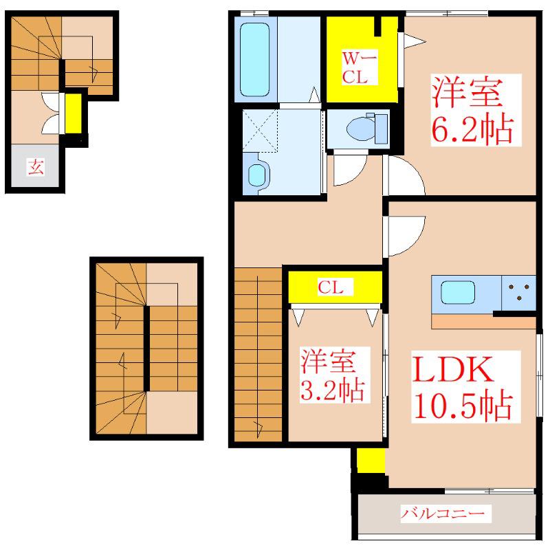ベル・コリーヌI(2LDK/3階)の間取り写真