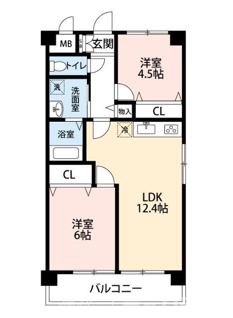 プランドール北花田(2LDK/3階)の間取り写真