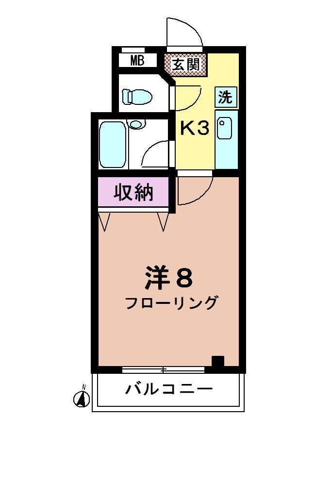 TKマンション(1K/3階)の間取り写真