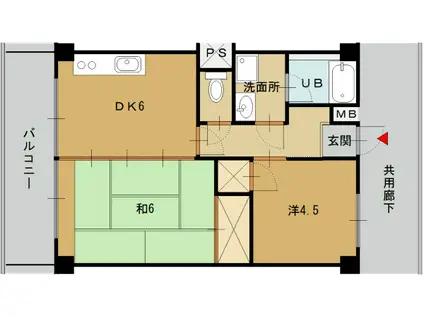 フラットリバーサイド(2DK/3階)の間取り写真