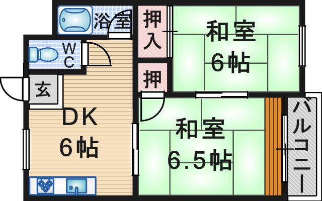 山ノ上ハイツ(2DK/4階)の間取り写真