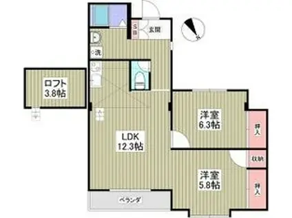 君塚ハイム(2LDK/3階)の間取り写真