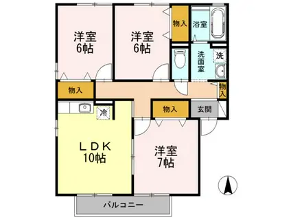 シャルムタウン開成 A棟(3LDK/2階)の間取り写真