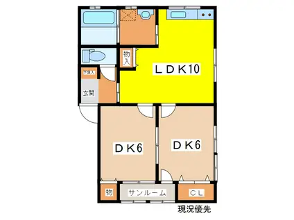 丸好コーポ駅西(2LDK/1階)の間取り写真