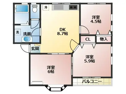 メゾン・ド・ベル II(3DK/2階)の間取り写真