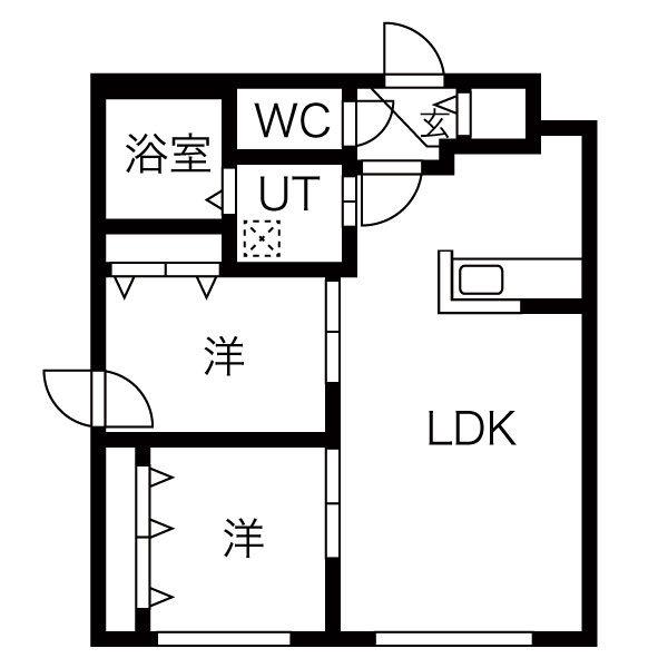 PRIME COURT苗穂駅(2LDK/1階)の間取り写真
