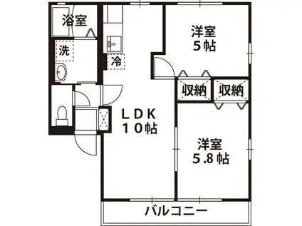 ラフィネ山下(2LDK/2階)の間取り写真
