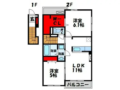 リーヴァ 眞A(2LDK/2階)の間取り写真