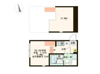 ハーモニーテラス足立V(ワンルーム/2階)の間取り写真