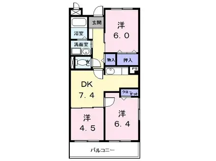 サンパティーク(3DK/2階)の間取り写真