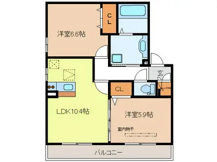 マルモカオンA/B棟(2LDK/2階)の間取り写真