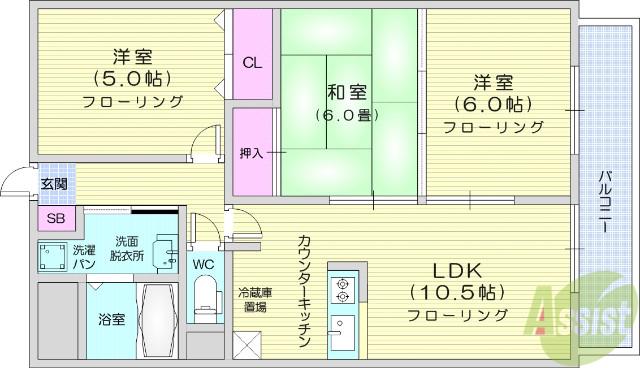 グランドール泉中央(3LDK/3階)の間取り写真