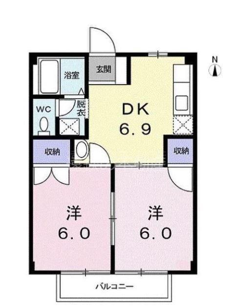 F・OAK(2DK/1階)の間取り写真