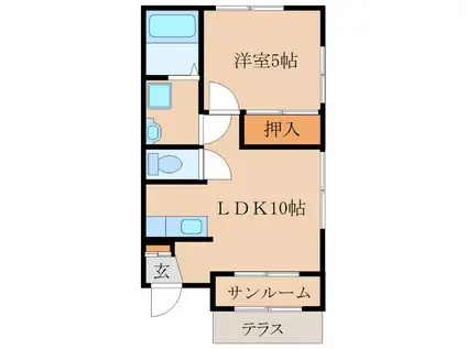 ヒルズハイアット(1LDK/1階)の間取り写真
