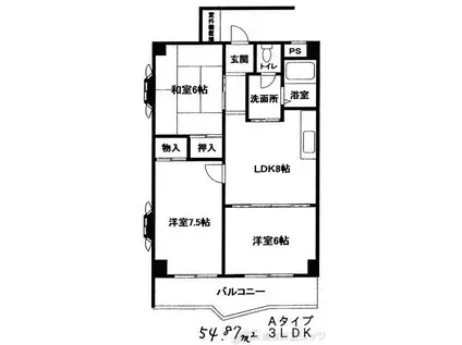 セントラル山田南(3DK/4階)の間取り写真