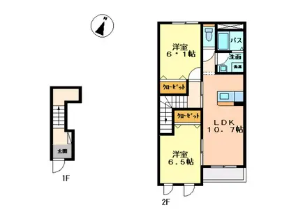 アシュ一レ(2LDK/2階)の間取り写真