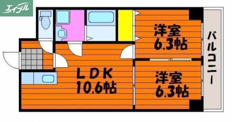 サニーヒルズ大福(2LDK/6階)の間取り写真