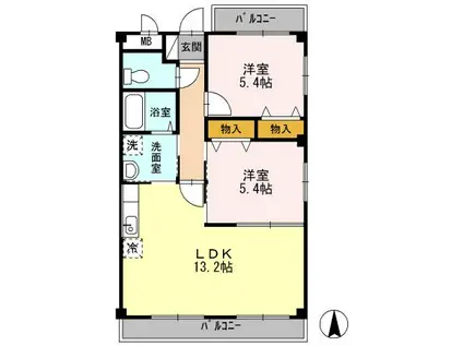ヌカタハーモニア(2LDK/2階)の間取り写真