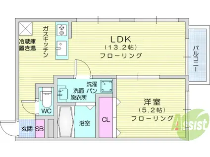 渡幸ベルメゾンDOG&CAT Ⅲ(1LDK/2階)の間取り写真