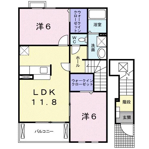 プロムナード和(2LDK/2階)の間取り写真