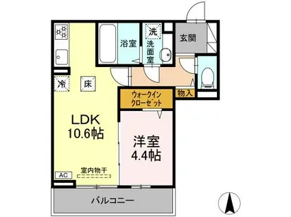 THREE(1LDK/1階)の間取り写真