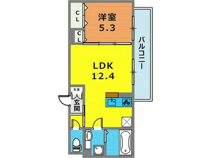 BOWLZ KOBE兵庫町(1LDK/1階)の間取り写真