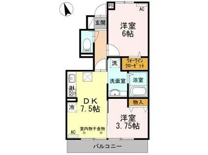 アヴェニール(2DK/1階)の間取り写真