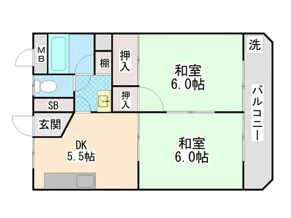 西甲南レジデンス(2DK/2階)の間取り写真