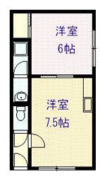 ラポール秋月(1DK/2階)の間取り写真