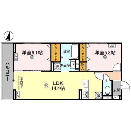D-ROOM江木(2LDK/2階)の間取り写真
