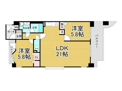 プリオーレ苦楽園(2LDK/4階)の間取り写真