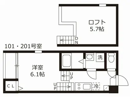 ハーモニーテラス鶴田II(1K/1階)の間取り写真