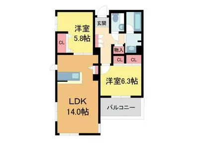 フォレナ神戸住吉(2LDK/3階)の間取り写真