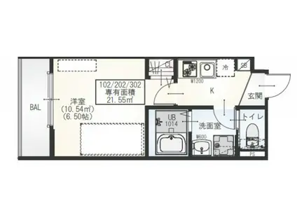 GRADUS新田(1K/1階)の間取り写真
