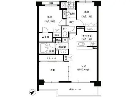 エスティメゾン巣鴨(3LDK/4階)の間取り写真