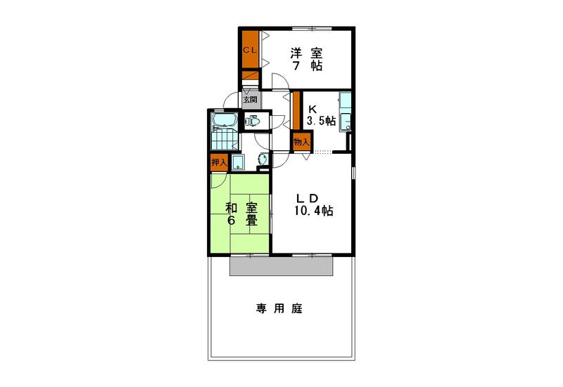 サンパティック田寺 B棟(2LDK/1階)の間取り写真