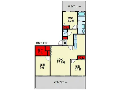 以和貴マンション金田(3LDK/12階)の間取り写真