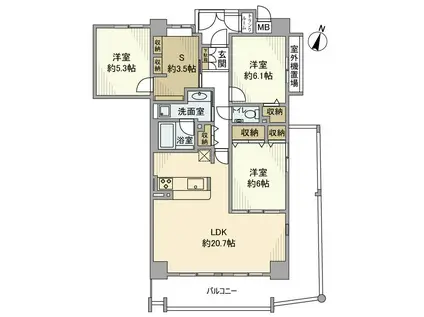 ウェルブ六甲道6番街4番館(3SLDK/14階)の間取り写真