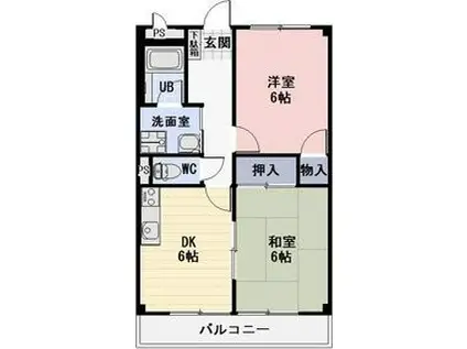 オウクレスト川添(2DK/2階)の間取り写真