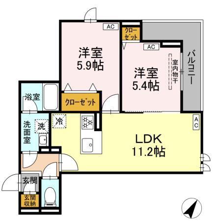 セレスティア細田C(2LDK/2階)の間取り写真