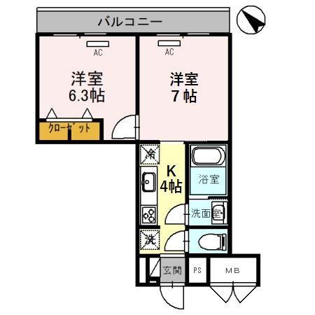 けやき通レジデンス(2K/3階)の間取り写真